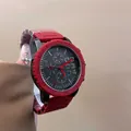 Reloj de cuarzo deportivo GUOU con esfera grande gris y correa de silicona roja vibrante - Rojo (6083)