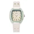 Élégante montre à quartz Panmila tonneau avec lunette vert menthe et bracelet blanc - Forme Tonneau / Avec Boîte et Sac d'Origine / Vert