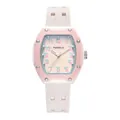 Montre à quartz tonneau PANMILA pour femme avec bracelet en silicone rose et blanc - Forme Tonneau / Avec Boîte et Sac d'Origine / Rose
