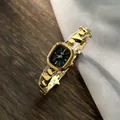 Elegant retro quartz bracelet watch for women with irregular gold links and black dial - Black Gold Aristocrat