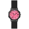 Reloj de cuarzo para mujer con linda esfera de gato rosa y caja octogonal negra - Esfera de Dibujos Animados Octogonal (2388) / Negro