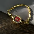 Elegant retro golden bracelet watch with vibrant red dial and geometric links for women - Cinnabar Gilded