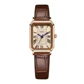 Elegante orologio al quarzo rettangolare vintage con cinturino in pelle marrone - Cassa Oro Rosa Quadrante Rosa Cinturino Caffè