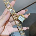 Elegant vintage gold bracelet watch for women with square dial and quartz movement - Square Dial Gold Hollow Chain Bracelet Style