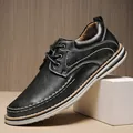 Classic black genuine leather men's casual shoes with stylish white stitching detail - 40 / 518 Style (518) / Black