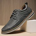 Men's casual leather shoes with handmade stitching and breathable design in grey. - 40 / 518 Style (518) / Gray