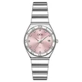 Reloj de cuarzo GEDI elegante para mujer con esfera rosa y correa de acero plateada - Rosa Plata