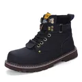 Classic vintage black leather work boots for men featuring lace-up and buckle details - 38 / Flats / Black