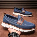 Mocassins de loisirs élégants en maille bleue pour hommes avec semelle blanche légère au quotidien - 40 / Bleu