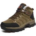 Detailed shot of high-top men's warm hiking boots with brown suede and plush fur lining - 36 / Brown