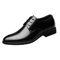 Detailed profile view of classic black men's leather Oxford shoes with sleek lace-up design - 38 / Black