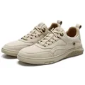 Baskets décontractées en cuir véritable beige pour hommes avec semelle respirante - 38 / Sable