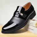 Formal black patent leather men's business dress shoes with stylish gold buckle detailing - 38 / Black