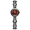 Elegante reloj de pulsera GEDI para mujer con esfera roja y correa de cuentas. - Caja Negra Índices Negros Esfera Roja Banda Negra