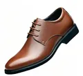 Classic men's formal brown leather lace-up business dress shoes in polished finish - 38 / Brown