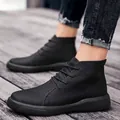 Men's black leather work boots featuring warm fleece lining for winter outdoor wear - 38 / Fleece Lined Style / Black