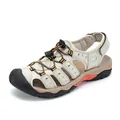 Sandalias de cuero para hombre con punta cerrada y cordones ajustables para playa y exterior - Blanco Roto