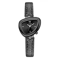GEDI women's fashion watch with triangular black case and leather strap - Black Strap Gunmetal Case