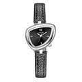 GEDI stylish women's wristwatch featuring irregular triangular face and black leather strap - Black Leather Silver Case