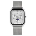 Elegante reloj de cuarzo cuadrado plateado con correa de malla de acero y esfera multifunción - Blanco Plateado
