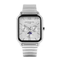 Elegante reloj de cuarzo multifunción cuadrado de acero inoxidable plateado para mujer - Blanco Plateado (Correa Piano)