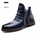 Botas Chelsea de cuero azul vintage para hombre con cremallera lateral y diseño plisado - 39 / Azul