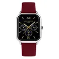 Elegante reloj de cuarzo rectangular con correa burdeos y esfera negra multifunción - Banda de Silicona Burdeos Esfera Negra Caja Plateada