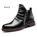 Vintage black pleated leather ankle boots for men with convenient side zipper closure - 40 / Black