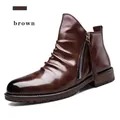Vintage men's brown leather ankle boots with a side zipper and pleated detailing - 40 / Brown