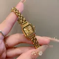 Elegante orologio a bracciale GUOU dorato con quadrante quadrato vintage e numeri romani - Tutto oro