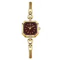 Elegant GEDI gold bracelet watch with octagonal brown dial and crystal accents - One Size / Gold Case Red Dial Gold Band