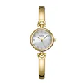 GEDI minimalist gold quartz watch for women featuring an elegant pearl dial and crystal hour markers - Gold Case White Mother of Pearl Dial Gold Band