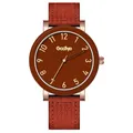 Minimalist GCCLIYO women's quartz watch with brown dial and textured reddish strap - Canvas Strap / Dark Red with Brown Case
