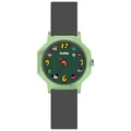 Cute cartoon student quartz watch featuring green octagonal case and dark grey strap - Cartoon Quartz Watch (2354) / Gray Strap Green Frame
