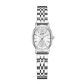 Elegant silver oval quartz watch for women featuring a stainless steel link band - Silver White