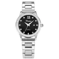 Elegante reloj de mujer plateado con esfera de cielo estrellado y bisel de cristal - Acero Plateado Negro (Borde de Strass)