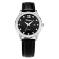 Elegant Dimini ladies' quartz watch featuring a starry sky dial and black leather strap - Black Leather Silver Frame (Rhinestone Edge)