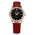 Elegant Dinimi quartz watch for women with a red leather strap and starry sky dial - Red Leather Rose Gold Frame (Rhinestone Edge)