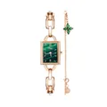 Elegant rose gold watch and green clover charm bracelet set for women - Rectangle Dial / Rose Gold Green