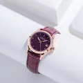 Elegant GUOU women's quartz watch with purple leather strap and rhinestone markers. - Purple