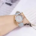 Elegant GUOU women's rose gold quartz watch with blue leather strap and date window - Silver Gray
