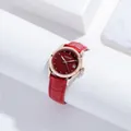 GUOU elegant women's quartz watch featuring a red leather strap and rhinestone markers - Red Leather