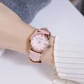 GUOU fashion women's quartz watch with pink leather strap and rhinestone markers - Dusty Pink