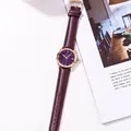 Elegant GUOU women's quartz watch with burgundy leather strap and purple date dial - Upgraded Purple Gold Frame
