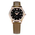 Elegante reloj de lujo Dimini con esfera estrellada y correa de cuero marrón para mujer - Cuero Marrón Marco Oro Rosa (Borde de Strass)