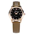 Elegante reloj de cuarzo para mujer con esfera negra estrellada y correa de cuero marrón - Cuero Marrón Marco Oro Rosa (Borde Liso)