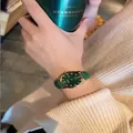 Elegante reloj de lujo Dimini para mujer con esfera verde de cielo estrellado y correa - Green Leather Rose Gold Frame (Smooth Edge Starry Dial)