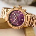 GUOU luxury rose gold watch featuring a purple dial and multifunctional calendar display - Rose Gold Steel Purple Dial