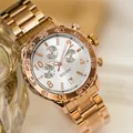 GUOU fashion rose gold chronograph watch with silver dial and multi-function sub-dials. - Rose Gold/White