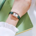 Montre à quartz carrée GEDI pour femme avec boîtier en or rose et bracelet en cuir vert. - Bracelet Vert Cadre Or Blanc